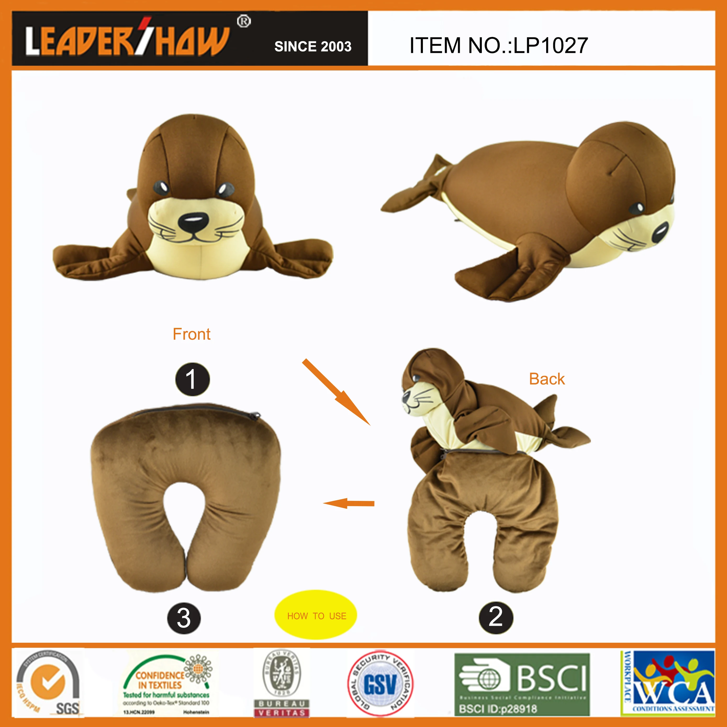 Custom Animal U shape Cushion Pillow  2 in 1 Soft Plush Toy Personalized Rest Travel Car Neck Pillow
