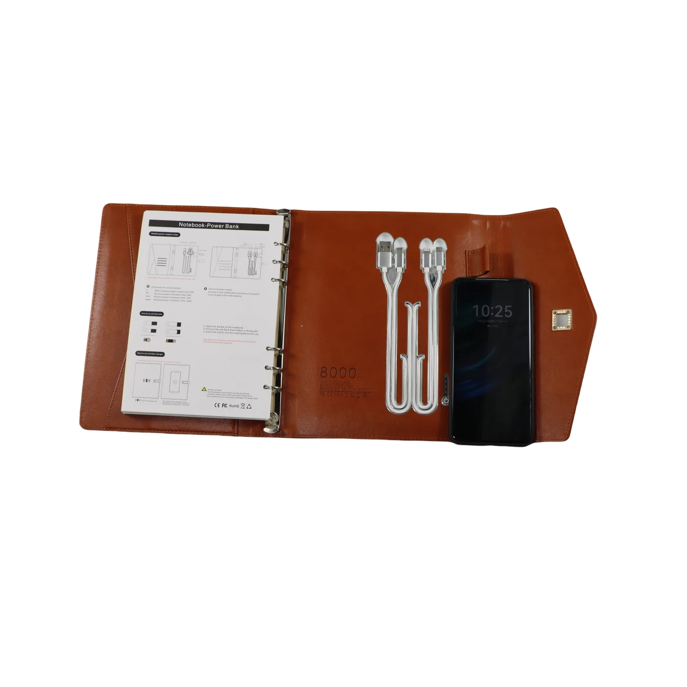 2024 customized zippered  pu leather manager folder powerbank notebook Smart Notebooks