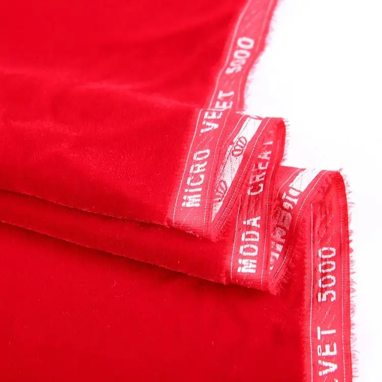 Custom red colour solid dyed velour fabric woven korea micro velvet 5000 eagle fabric manufacturers for clothes garment