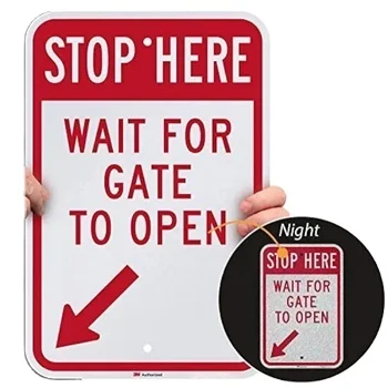Securun Factory High-Quality Stop Here - Wait For Gate To Open Sign with Bottom Left Arrow