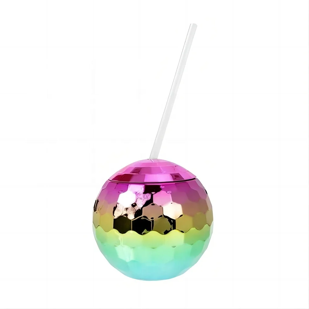 20 oz Disco Ball Shaped Reusable BPA Free Plastic Cups with Lids & Straws