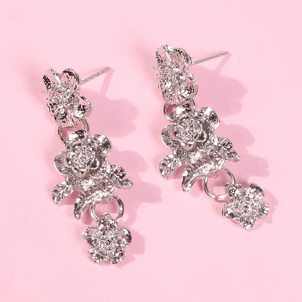 Fashion Style Pave 925 Flower Crystal Gold Clip On Earrings For Women