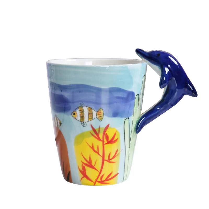 450ml Handpainted Ceramic Coffee Mug 3D Cups Dolphin Dinosaur Seahorse Novelty Pottery 3d animal mug Coffee & Tea Gift Wholesale