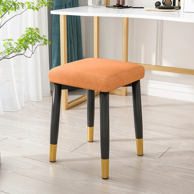 Home Furniture Luxury Fabric Orange Tufted Stools Chairs And Pedals