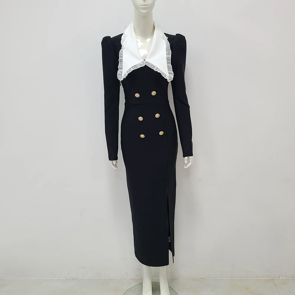 New Designer Women Elegant Club Party Vestidos Fashion Long Sleeve Party Evening Dress