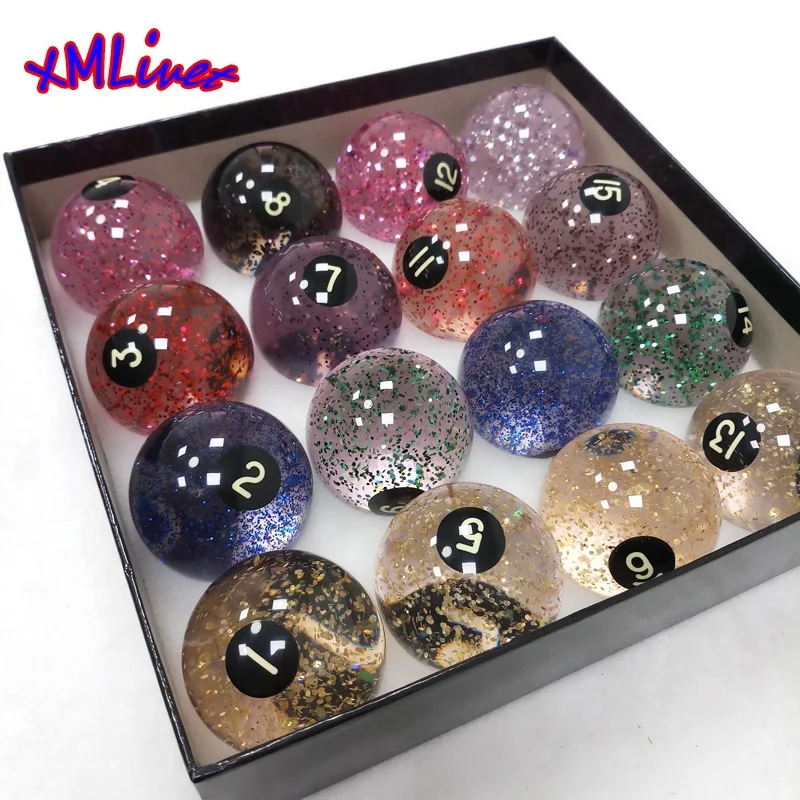 
57.25mm Phenolic Resin Billiards Pool Balls Transparent with Glitter 16pcs complete set Billiards table balls accessories 
