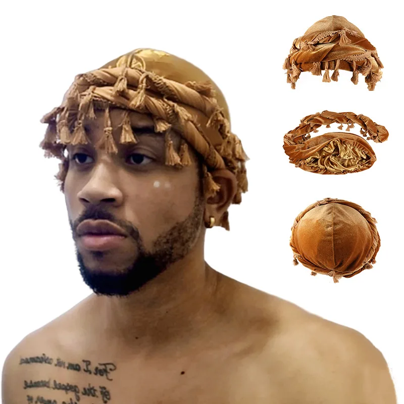 Turban Durag For Men HeadWrap Muslim Hijab Turban Men Velvet Turban Satin Lined HeadScarf Chemo Hat