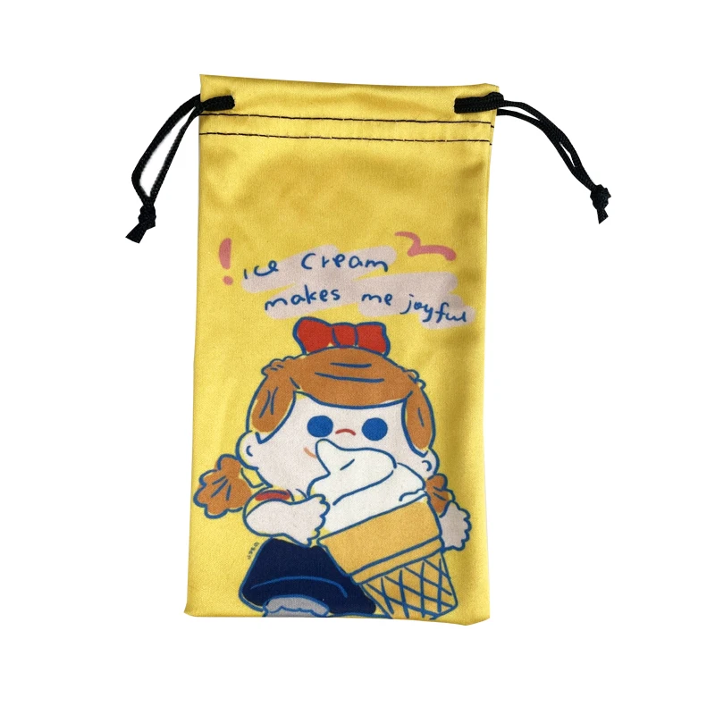 High Quality Soft Cartoon Pattern Custom Logo Drawstring Headband Bracelet Packaging Bag Microfiber Sunglasses Pouch