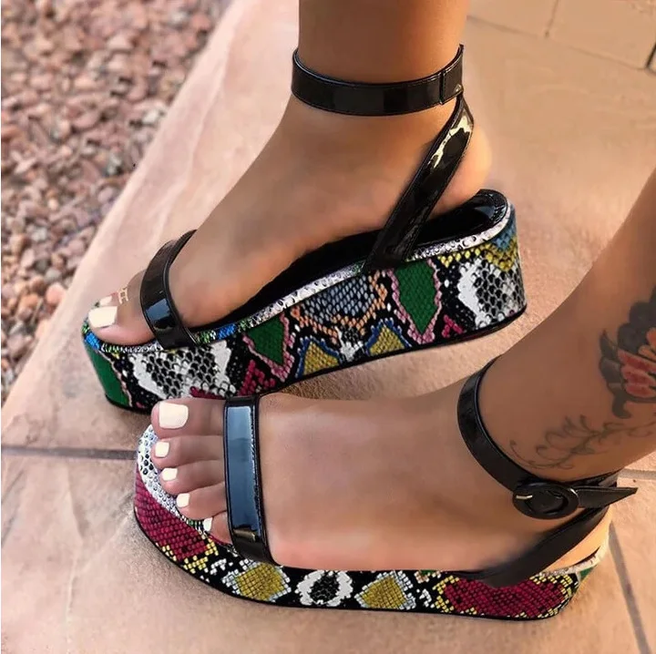 INS hot sale thick sole wedge design ladies high heel shoes sandals wholesale fancy women heels