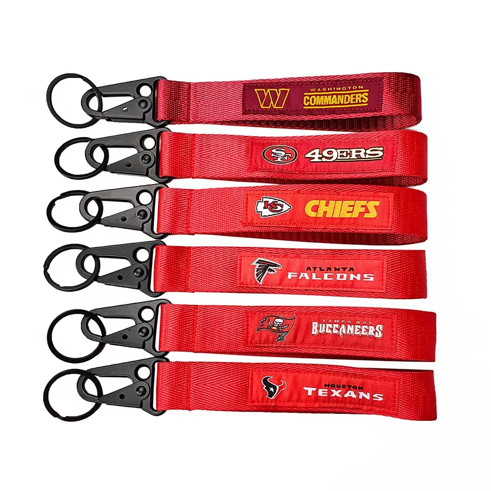 Wholesale USA NF Rugby Football Team Club Wrist Strap Keychain Car Embroidery Cloth Strip Fabric Weaving Lanyard Keyring