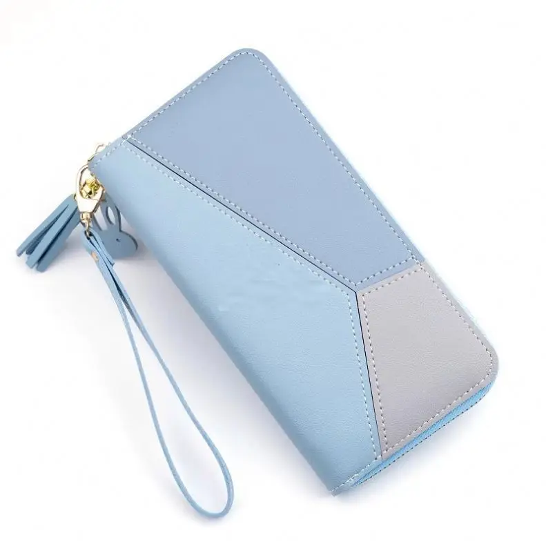 Geometric Luxury Leather Wallets Women Long Zipper Coin Purses Tassel Design Clutch Wallet Female Money Credit Card Holder T1429