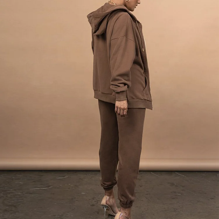 Wholesale Custom High Quality Full Zip Up Tracksuit Sweatshirt Hooded Jacket Two Piece Jogger sets For Men