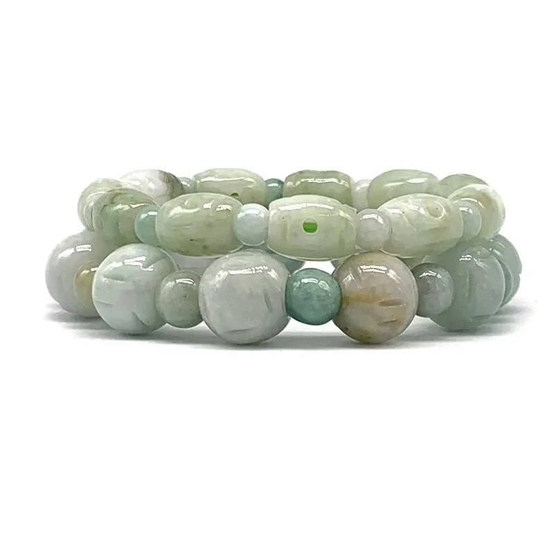 Natural Burma Jade Green Jadeite Beads stone Bracelet Woman Bangle Rotatable Bead Carved Hollow