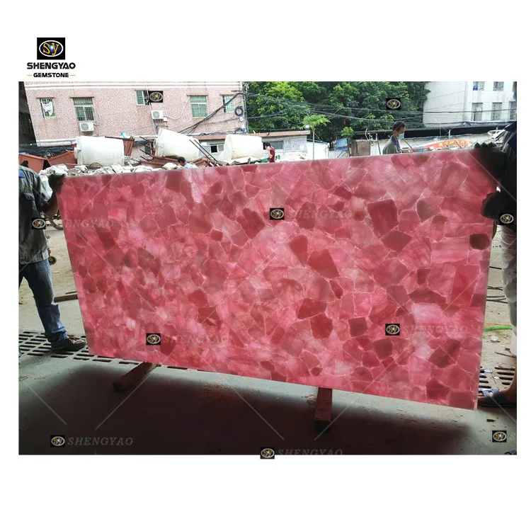 Natural Gemstone Pink Quartz Solid Marble For Bathtub Wash Basin