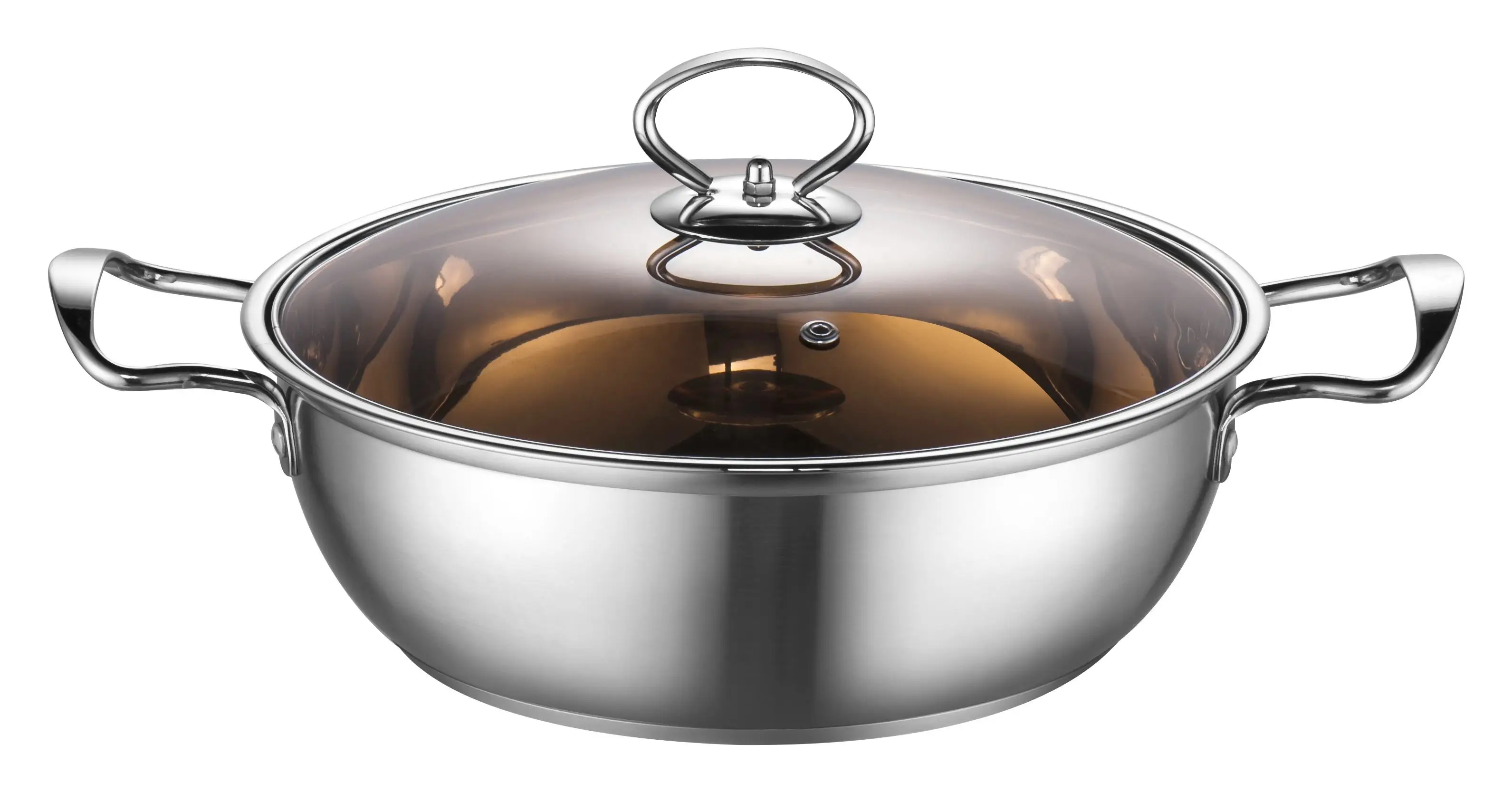 Wholesale Stainless Steel composite bottom Cookware Set and Pans with glass brown lid for kitchen induction cooker