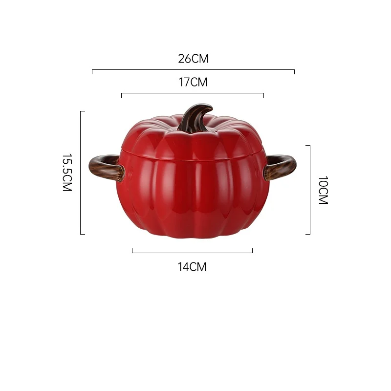 Creative Ceramic Soup Pot with Double Ear and Large Soup Bowl High-Value Home Dinnerware Pumpkin Color Lid Included