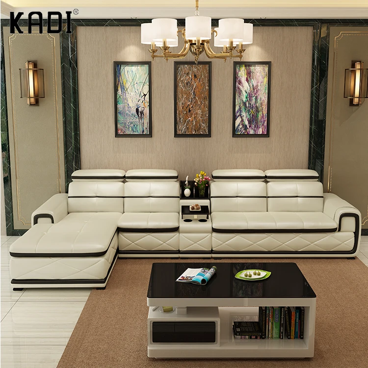 2021 Hot sell modern white leather sofa for living room with Wireless speaker function Italy leather sofa set