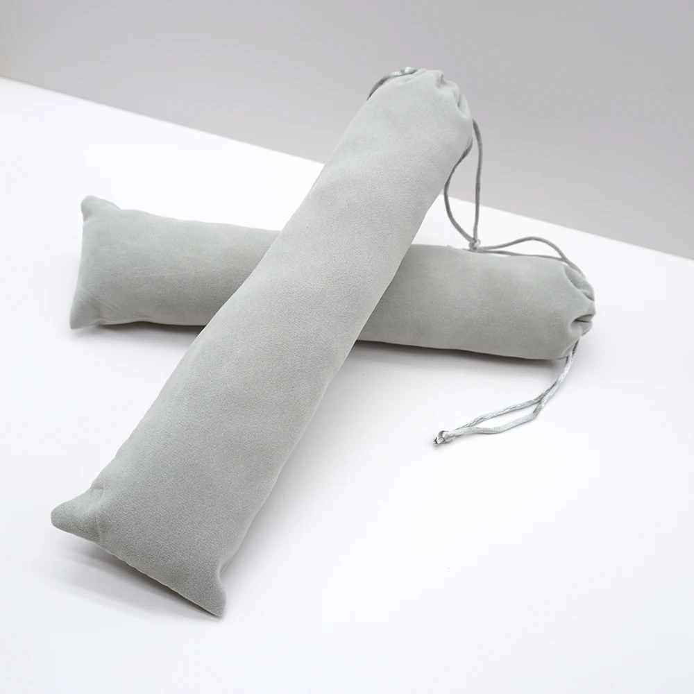 7*28cm Gray Custom logo Reusable Long Selfie Stick Storage Gift Packaging Bags Suede Drawstring Pouch Velvet Jewelry Bag