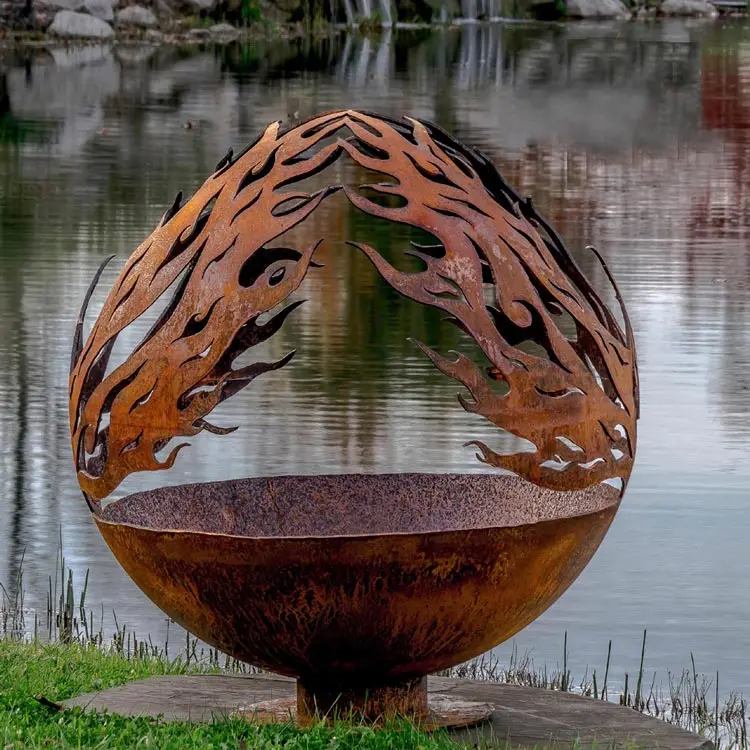 Патио Костровая чаша круглый дровяной печи жаровня мяч corten стальная костра под открытым небом