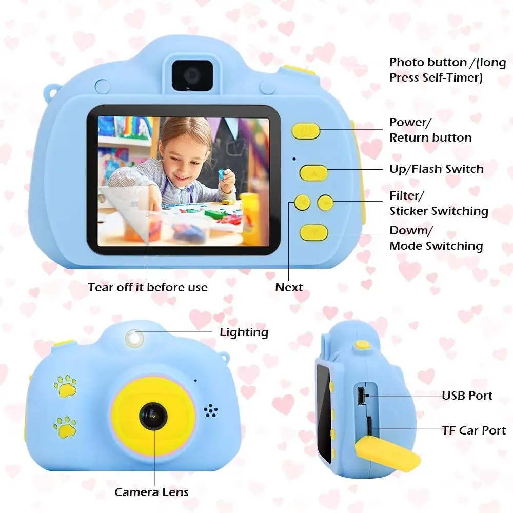 FACTORY PRICE 2.0 Inch 1080P Dual Lens Children Video Camera Cute Design Kids Video Action camera outdoor use