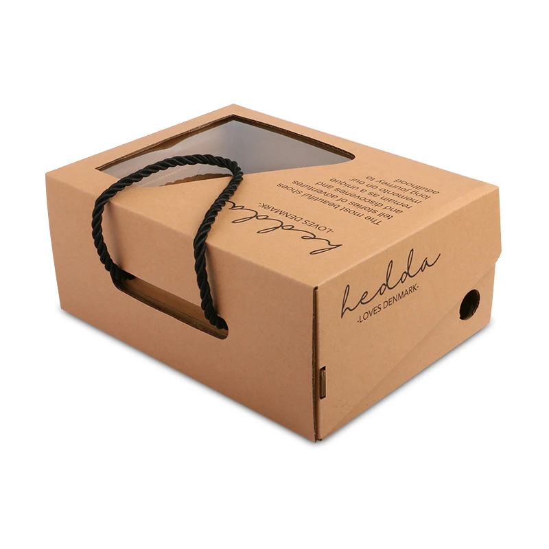 Wholesale Custom Printed Windowed Brown Corrugated Cardboard Kraft Carton Packaging Baby Shoe Box with Handle