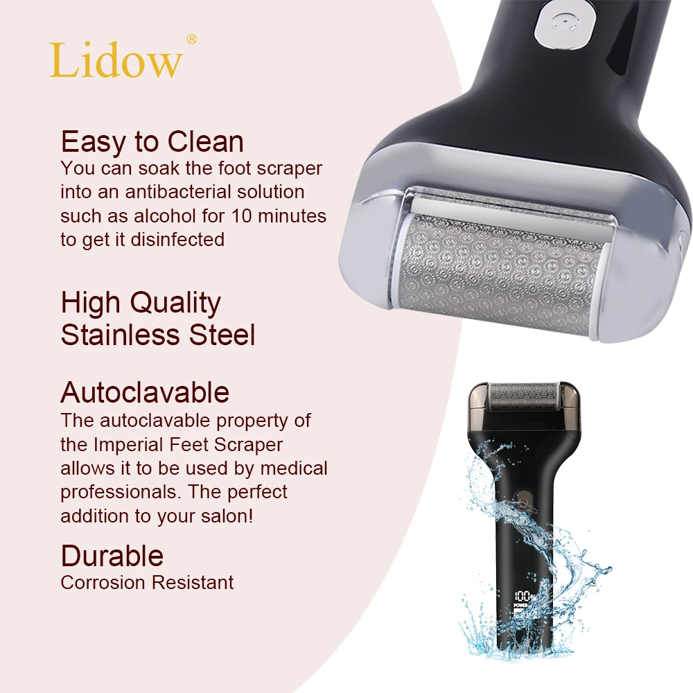 LIDOW Waterproof Double Speed Regulation USB Rechargeable Stainless Steel Electric Foot File and Callus Remover