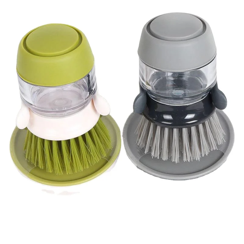 Yiwu 2 in 1 Kitchen hand soap brush liquid cleaning brush pressure type pot washing brush