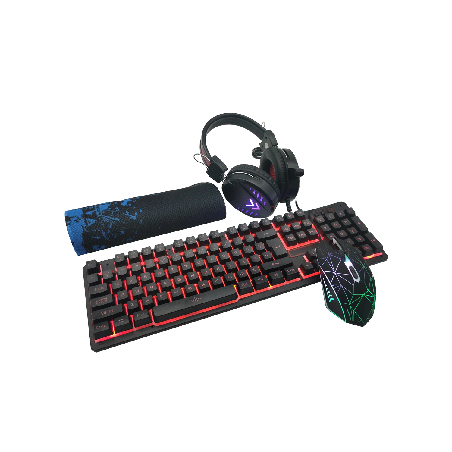 Лидер продаж Проводная клавиатура мышь наушники коврик для мыши комбо Teclado Gamer набор