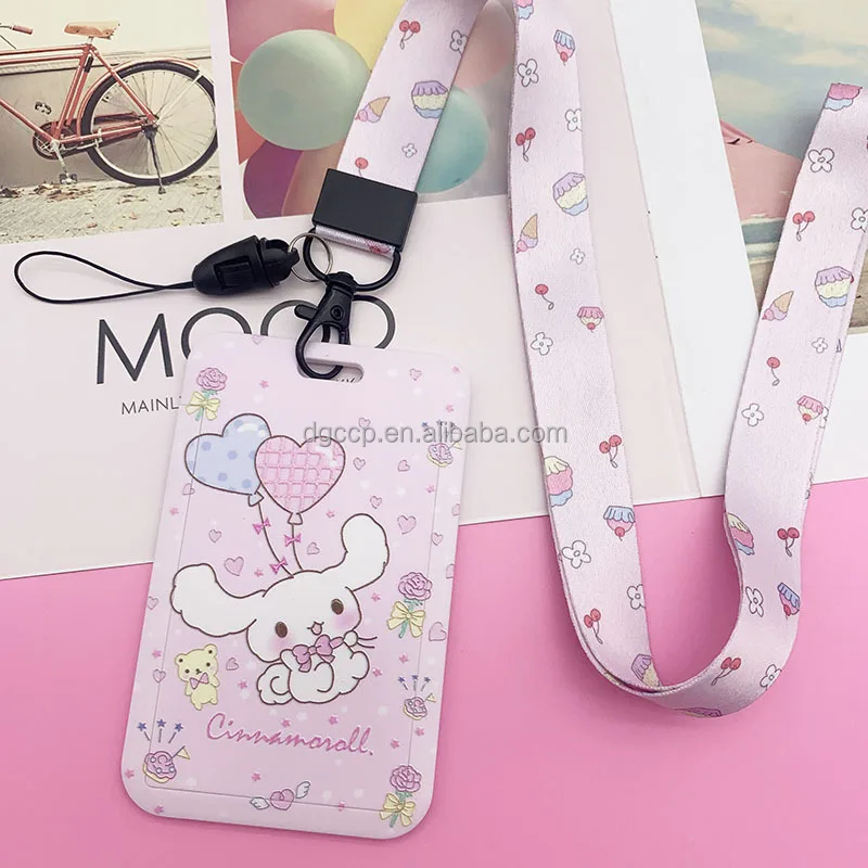 Cute Cartoon sanrios Cinnamoroll dog Card Holder Lanyard Anti-Lost Name Badge Bus Work ID Card Case with Lanyard