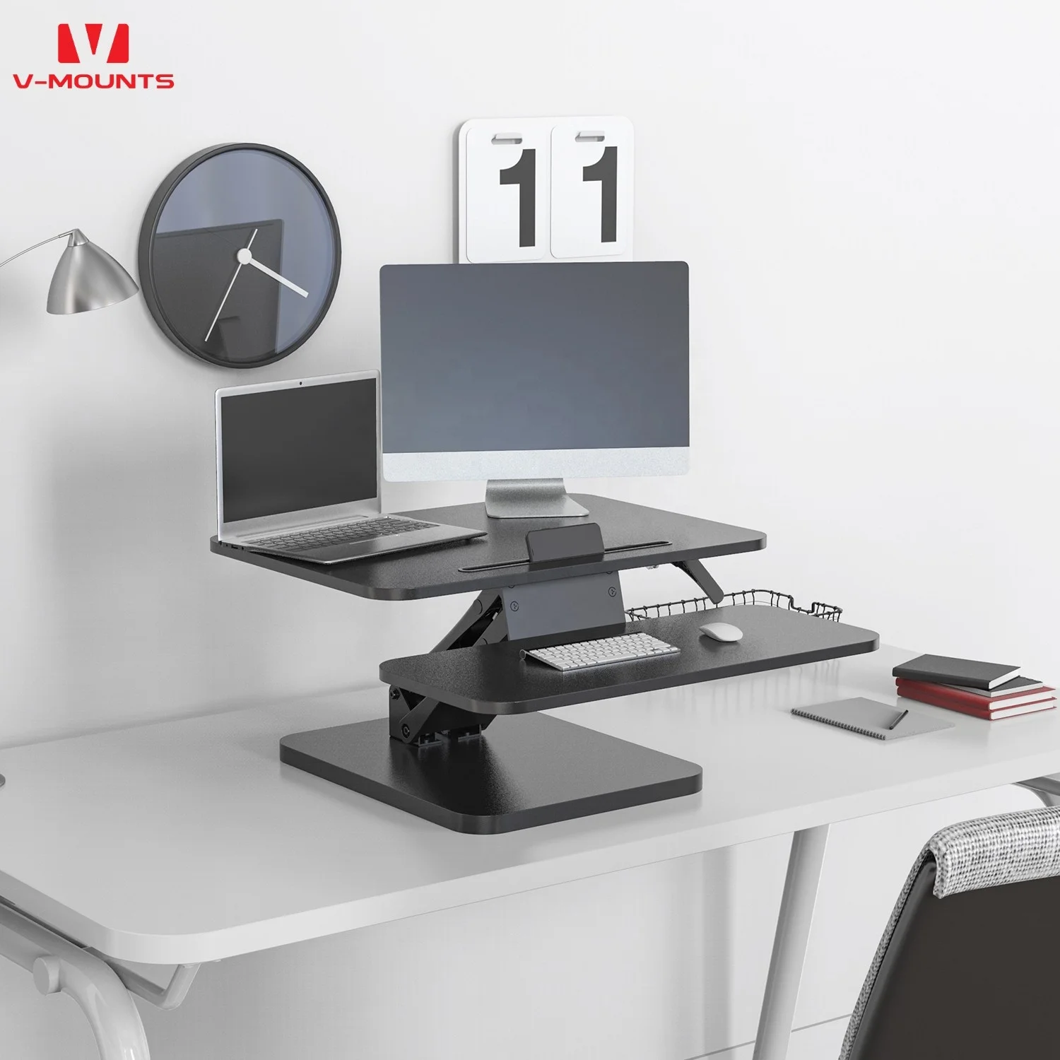 V-mounts Modern Adjustable Convertible Iron and Wooden Single Folding Metal Computer Desk for Home Office Use