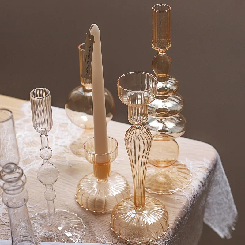 Cheap Creative Glass Candle Holder Hotel Home Table Wedding Decoration Tall Glass Candlestick