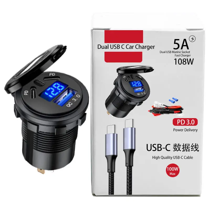 18W QC3.0 USB + Dual 45W PD USB-C Fast Charger with on off switch