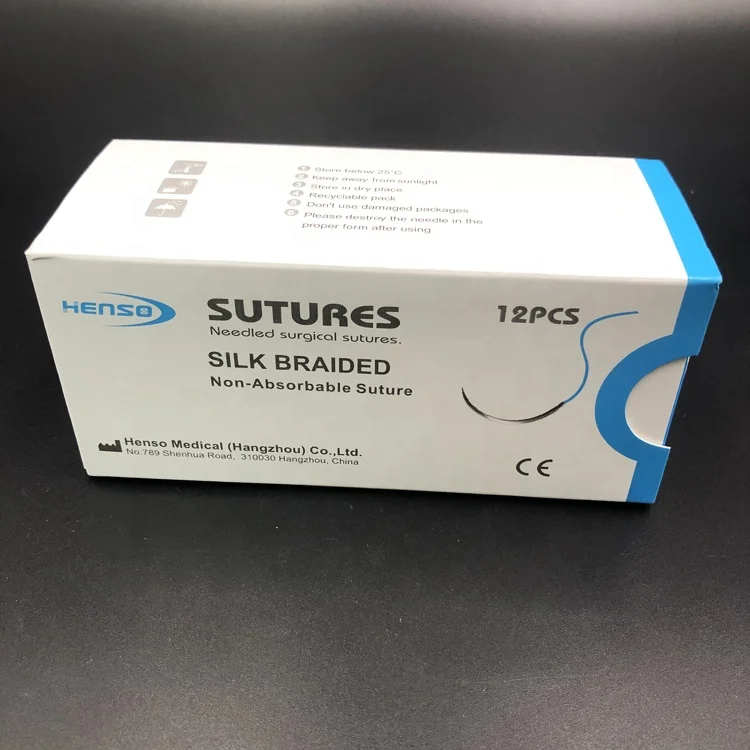 Стерильные медицинские шелковые плетеные хирургические неабсорбируемые швы с иглой USP1 Henso