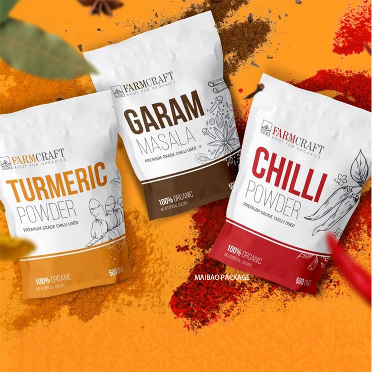 Custom Printed Laminate Plastic Spice Pouch Packaging Spicy Condiments Packing Bag Stand Up Food Seasoning Spice Zipper Pouch