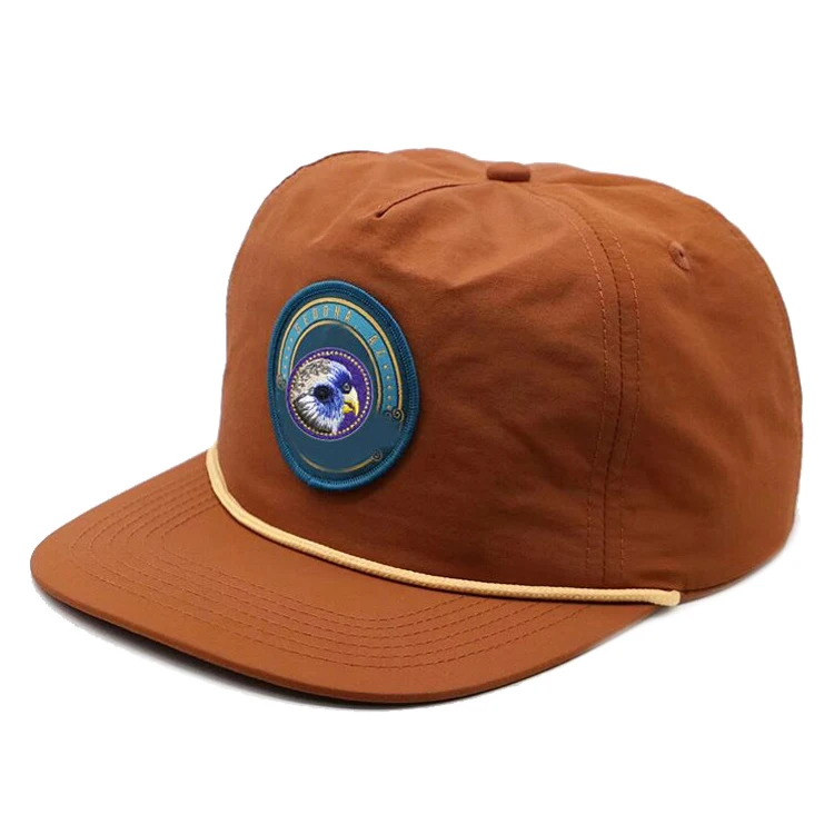 Wholesale Polyester Quick Dry Waterproof Golf Sport Cap 5 Panel Unstructured Embroidered Logo Customize Nylon Rope Snapback Hat