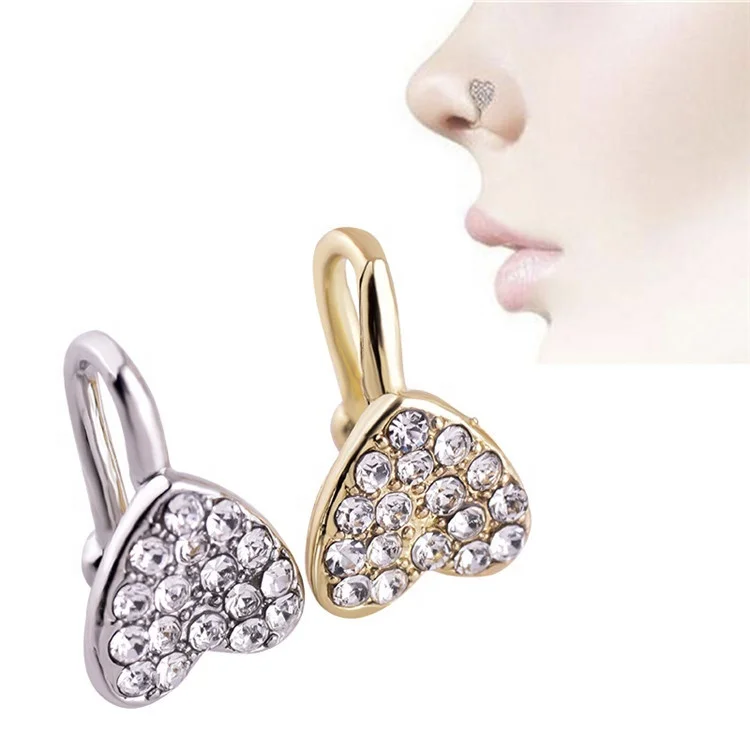 Wholesale Piercing Jewelry, Love, Nose Rings, Diamond Heart-Shaped Decorations No Hole Piercings
