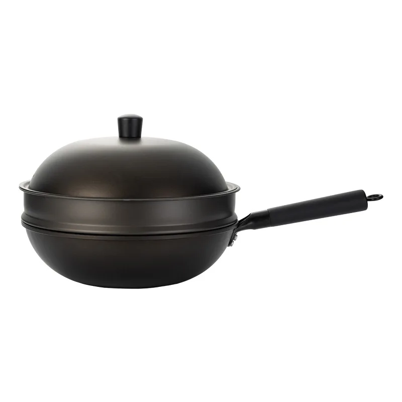 32cm Fine Iron Frying Pan Household Cooking Iron Pan with Steamer