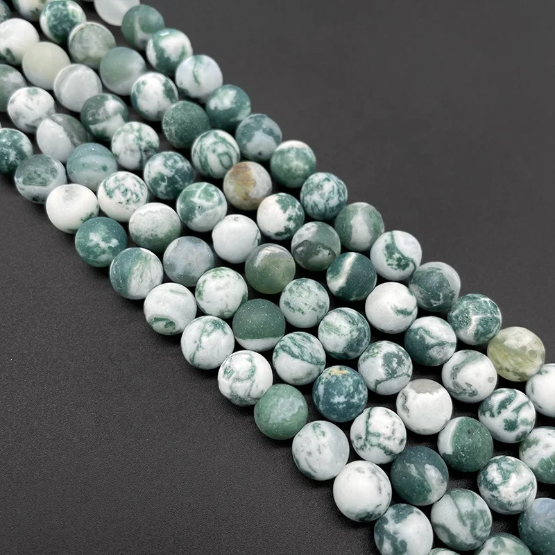 Gorgeous Beads for Jewelry Making Matte Frosted Tree Agate Loose Gemstone Round Beads