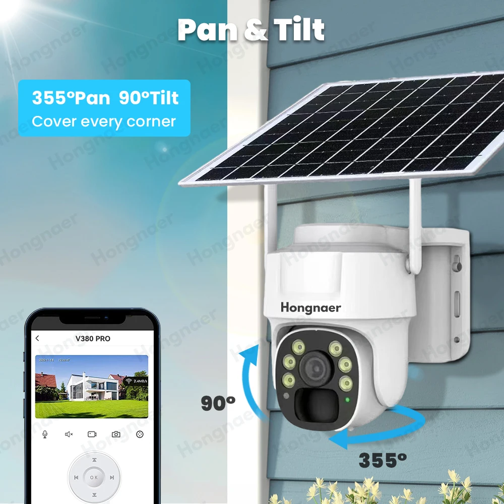 5MP Waterproof 8W Solar Panel Low Powered Wireless Battery Surveillance V380 Pro Outdoor Security WiFi Solar CCTV PTZ Camera