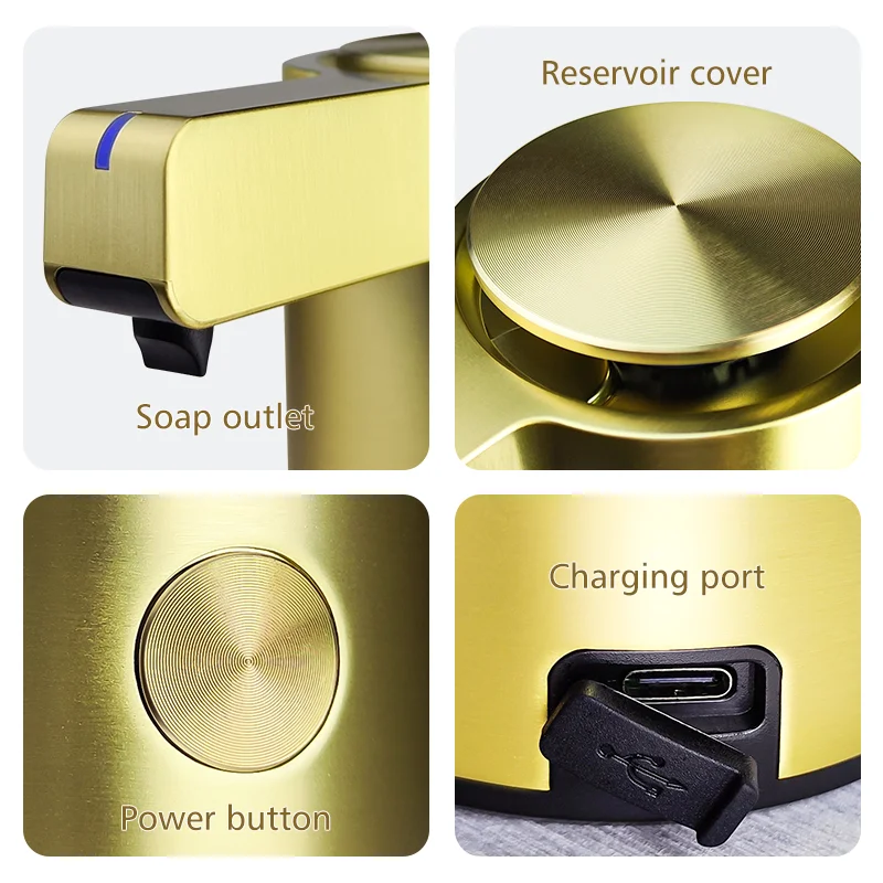 Gold 304 Stainless Steel Touchless Induction Sensor Bathroom Accessories Electric Smart Automatic Liquid Hand Soap Dispensers