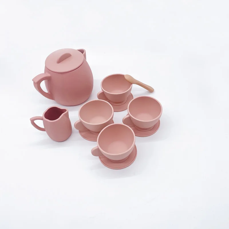 Silicone Classic Tea Play Set for Children, 12 Piece Silicone Dishwasher Safe Tea Party Set for Toddlers 3-5