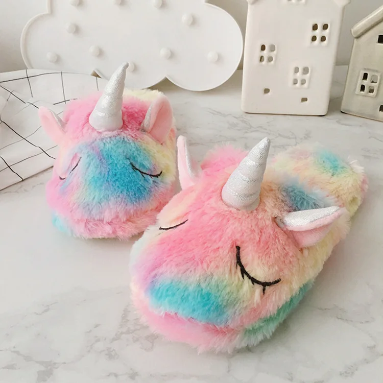 rainbow tie-dyed unicorn stuffed plush slipper