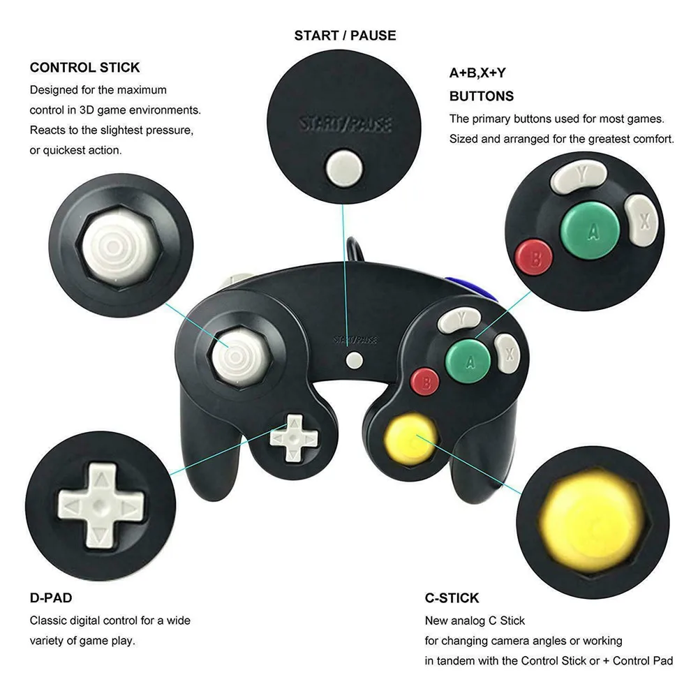 For Gamecube Controller USB Wired Handheld Joystick Compatible Nintend For NGC GC Controle For Computer PC Gamepad Accessory