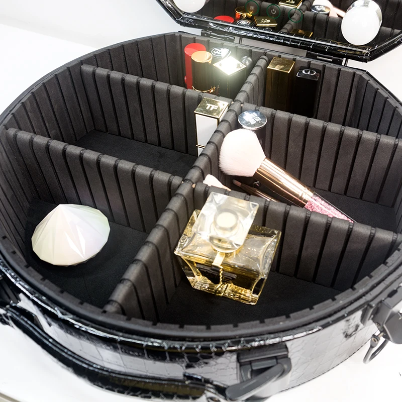 Beauty Case with Full Mirror Waterproof EVA Dividers Makeup Train Case PU Cosmetic Organizer