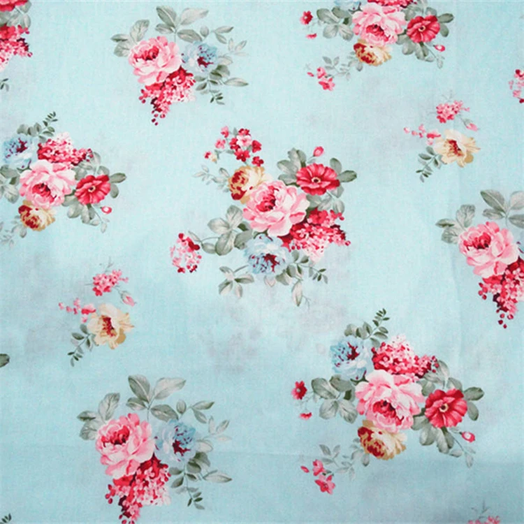 Bulk custom 100 flower floral design single knitted dress making twill 100% cotton stocklot 280gsm cut pieces fabric by the yard