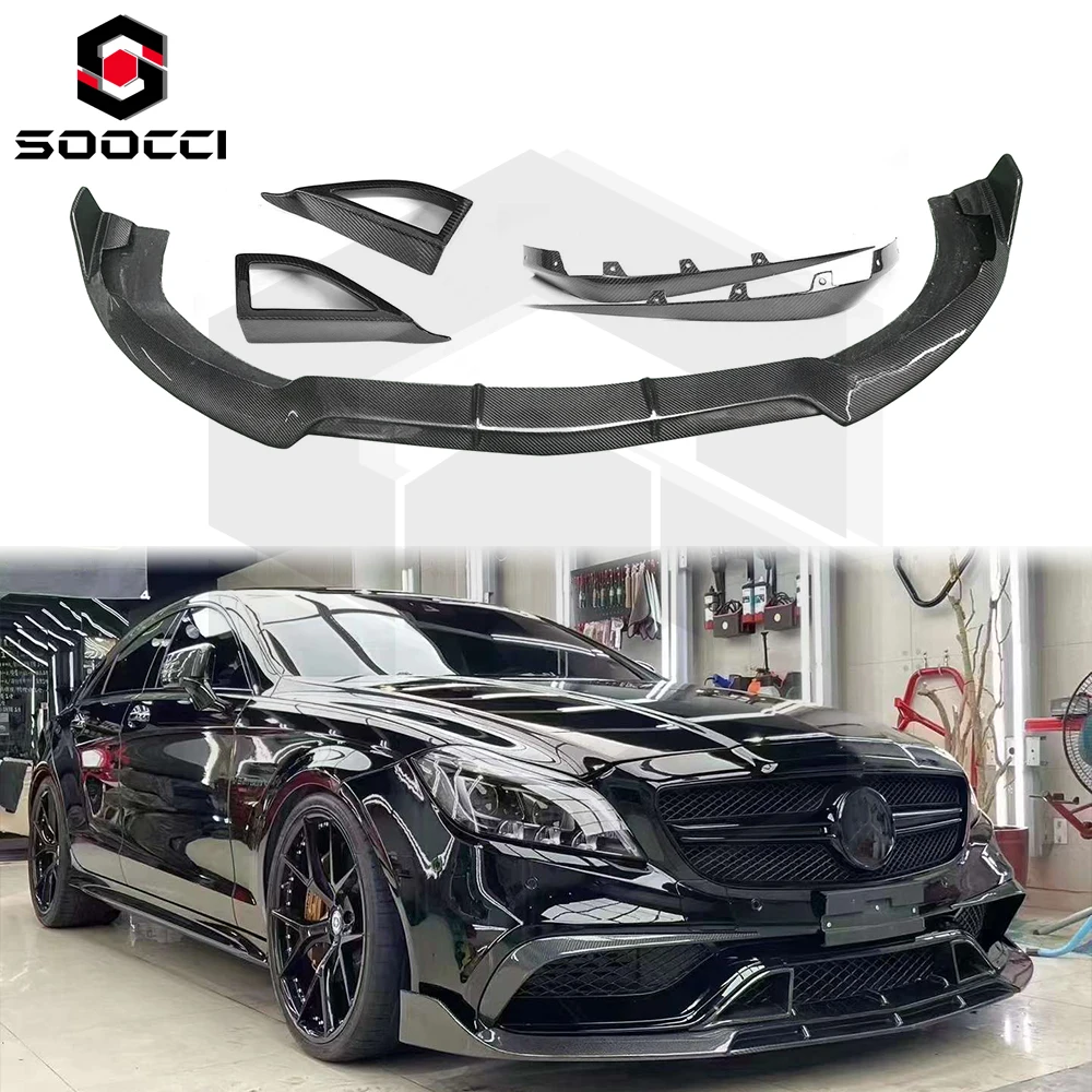 Carbon Fiber BRS Style Front Splitter Lip for Mercedes Benz CLS-Class W218 CLS63 2016-2018 Front Bumper Lip Spoiler Body Kit