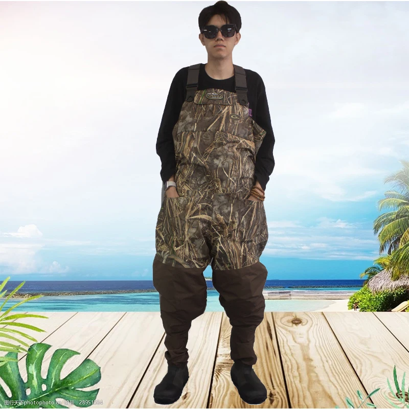 2023 New Custom OEM Neoprene Camo Chest Wader with Rubber Boots for Hunting Ducking Fishing