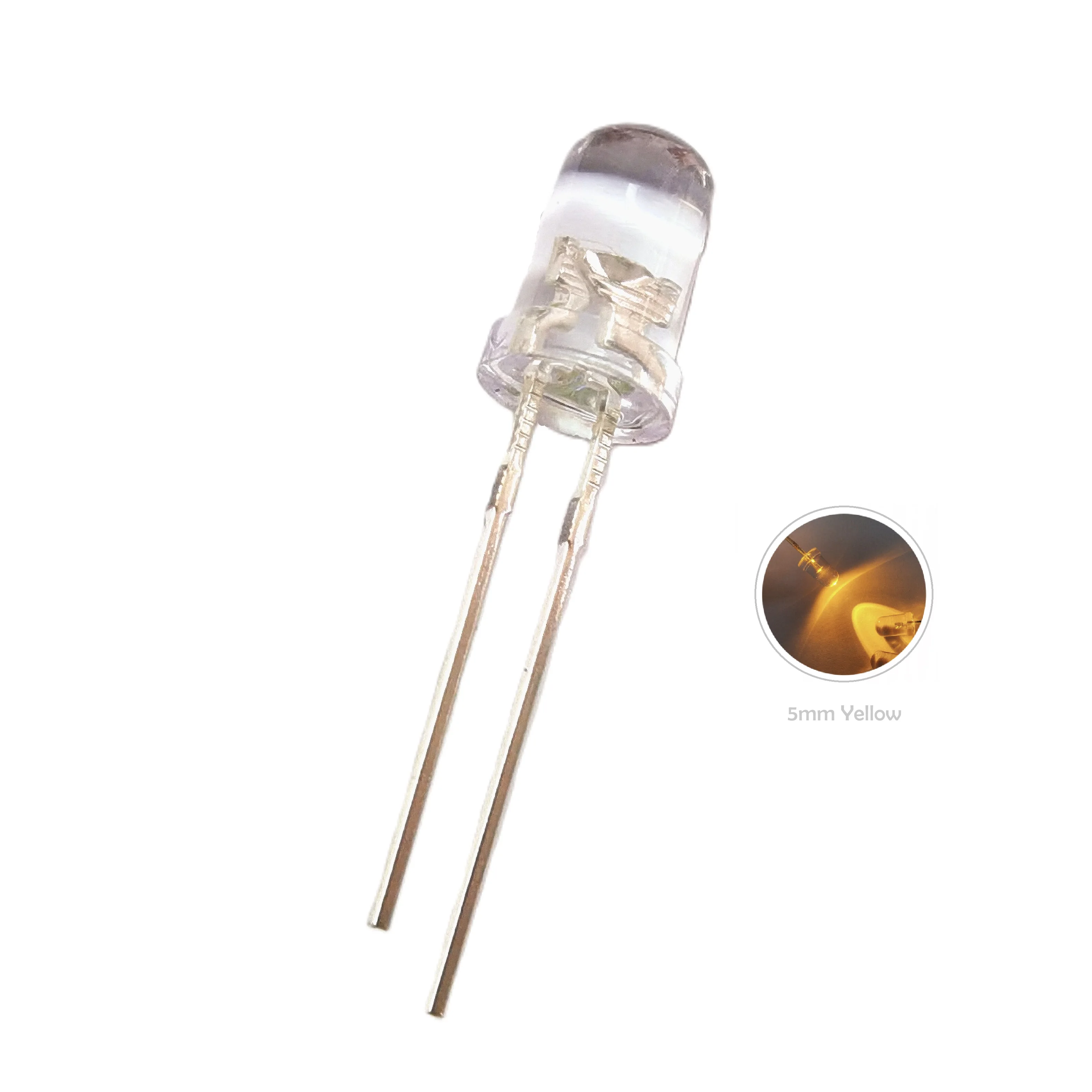High Quality 5mm Round Shape Clear Water Lens 588nm to 596nm Through Hole Package Yellow LED Diode