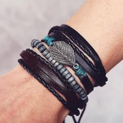 High Quality Custom Made Bead Bracelet PU Leather Bracelet For Men Woman