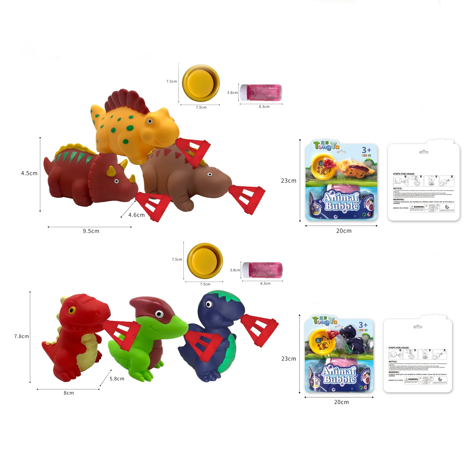 Newly Cute Animal Design Dinosaur Shape Bubble Safety Pvc  Baby 2 in 1 Custom Bath Bubble Toy